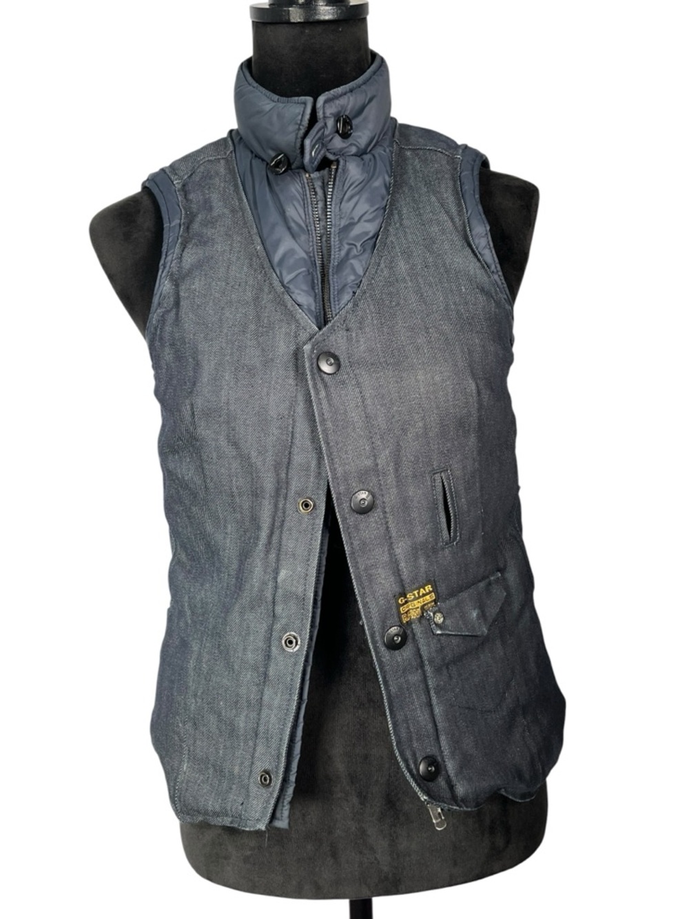 G-Star Raw Denim Puffer Vest Sleeveless Dark Blue Utility Vintage Gorpcore Small
